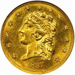 1837 Classic $2.5. MS62 (NGC)