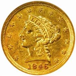 1846-D Liberty $2.5. Winter 7-J. AU55 (NGC)