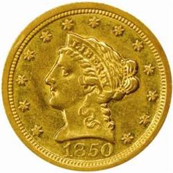 1850-O Liberty $2.5 Winter Variety 4 AU50 Cleaned