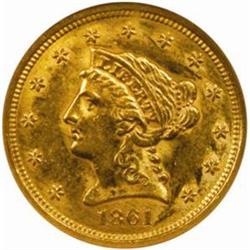 1861 Liberty $2.5. Old Reverse. AU58 (NGC)