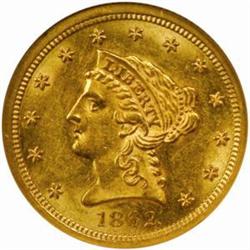 1862 Liberty $2.5. AU58 (NGC)