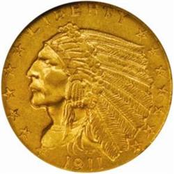 1911-D Indian $2.5. AU58 (NGC)