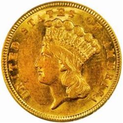 1854 $3 Gold Piece. AU58 (PCGS)