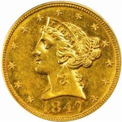 1847 Liberty $5. MS62 (PCGS)