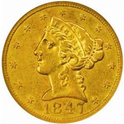1847-C Liberty $5. Winter 9-E. AU53 (NGC)