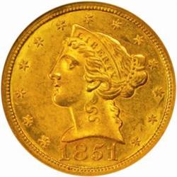 1851 Liberty $5. MS61 (NGC)