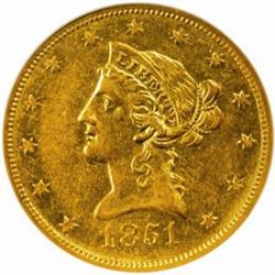 1851-O Liberty $10. Winter Variety Two AU58 (NGC)
