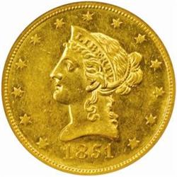 1851-O Liberty $10. Winter Variety Two AU58 (NGC)