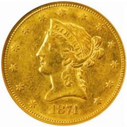 1874-CC $10. Winter 1-A, the only known dies.