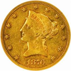 1876-CC $10. Winter 1-A, the only known dies