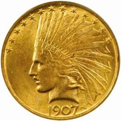 1907 $10. No Periods. MS64 (PCGS)