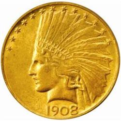 1908 $10. No Motto. MS62 (PCGS)