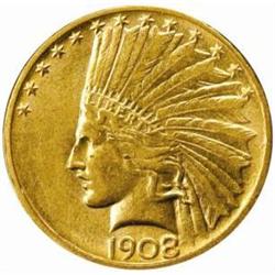 1908-D $10. No Motto. AU55 (Uncertified)