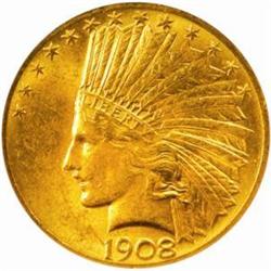 1908 $10. Motto. MS62 (NGC)