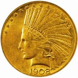 1908 $10. Motto. AU58 (NGC)