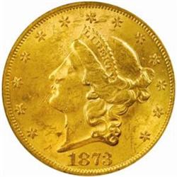 1873 Liberty $20. Open 3. MS61 (PCGS)