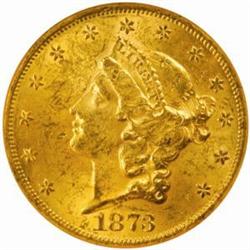 1873 Liberty $20. Open 3. MS61 (NGC)