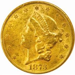 1873 Liberty $20. Open 3. MS60 (NGC)