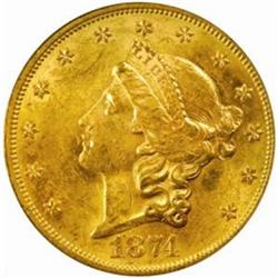 1874-S Liberty $20. MS60 (PCGS)