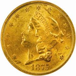 1875-S Liberty $20. MS61 (NGC)