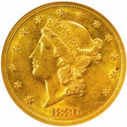 1880-S Liberty $20. AU58 (NGC) CAC