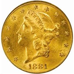 1881-S Liberty $20. MS62 (PCGS)