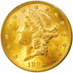 1892-S Liberty $20. MS62 (PCGS)