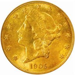 1905 Liberty $20. MS62 (PCGS)
