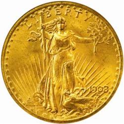 1908 Saint-Gaudens $20. No Motto. MS65 (NGC)