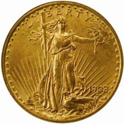 1908 Saint-Gaudens $20. No Motto. MS65 (NGC)