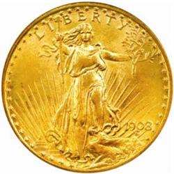 1908 Saint-Gaudens $20. No Motto. MS64 (PCGS)