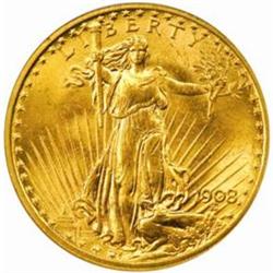 1908 Saint-Gaudens $20. No Motto. MS64 (NGC)
