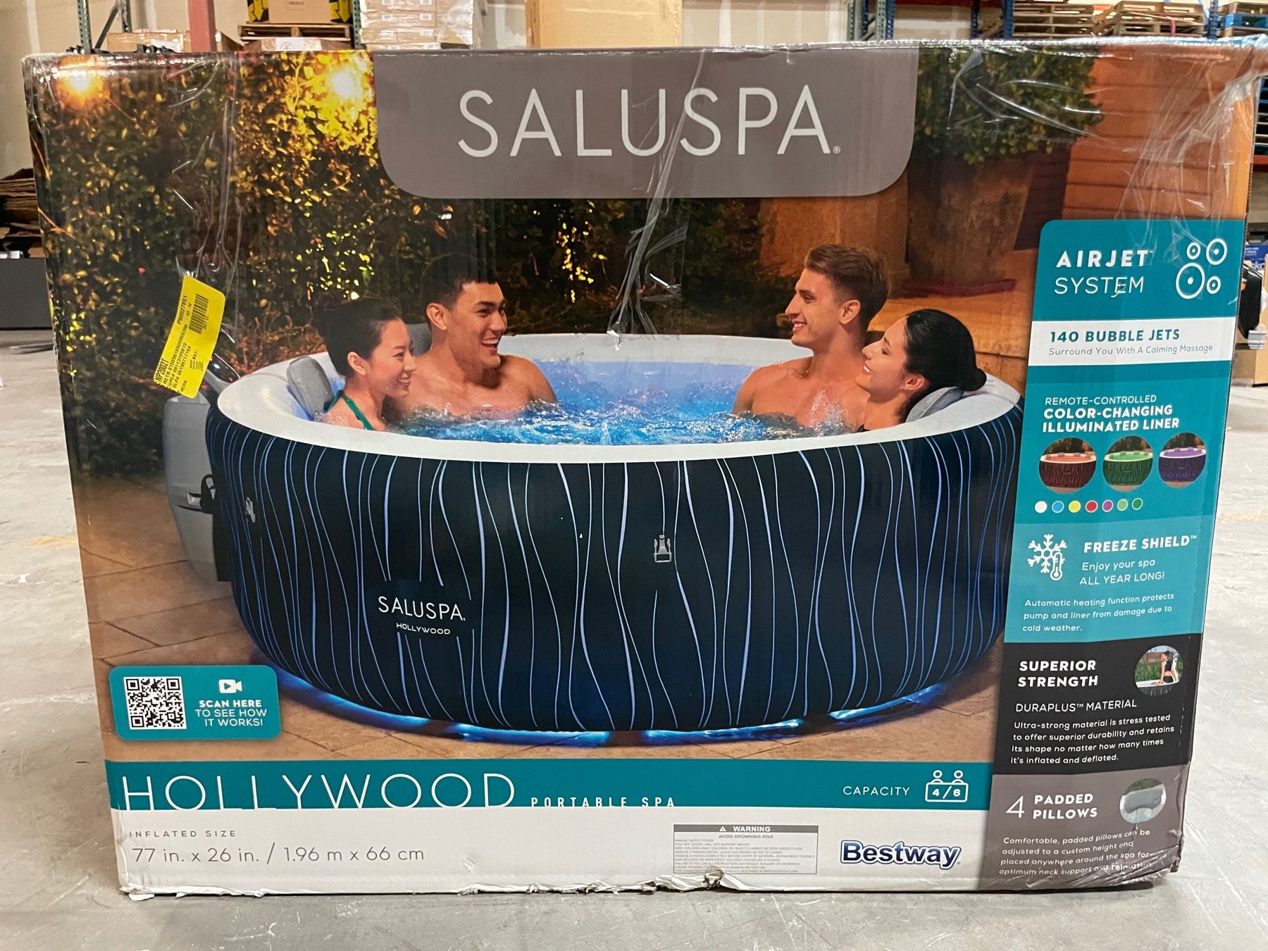 SaluSpa Hollywood AirJet Inflatable Hot Tub Spa with ColorChanging LED
