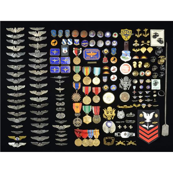 LARGE LOT OF WWII & LATER AIR CORPS WINGS, MEDALS