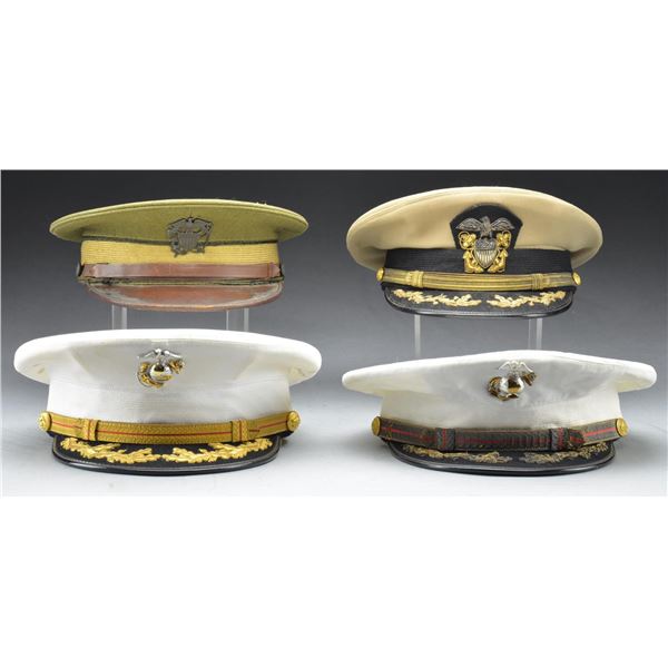 4 UNITED STATES MILITARY VISOR CAPS.