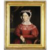 Image 1 : AMERICAN FOLK ART PORTRAIT Woman in Red Dress