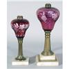 Image 1 : PAIR RUBY CUT TO CLEAR FLUID LAMPS 14" high,