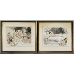 ANTOINE CALBET pair of color lithographs each