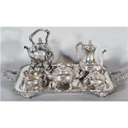 SILVERPLATE TEA SET with associated tray COND