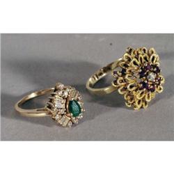 EMERALD AND DIAMOND RING together with a RUBY