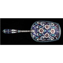 RUSSIAN ENAMELED SILVER SUGAR SCOOP with make