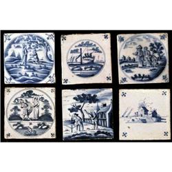 GROUP OF (6) DELFT TILES each 5 x5  18th cent