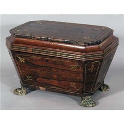 LARGE REGENCY TEA CADDY with brass inlay 16"x