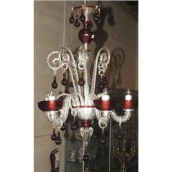 MURANO GLASS CHANDELIER red and clear