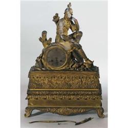 FRENCH BRONZE MANTLE CLOCK 19" high 19th cent