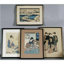 GROUP OF 4 JAPANESE WOODBLOCK PRINTS includin