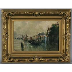 ITALIAN SCHOOL Venetian Gondolier 12 x18  o/c