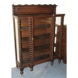 OAK CHINA CABINET with twist columns