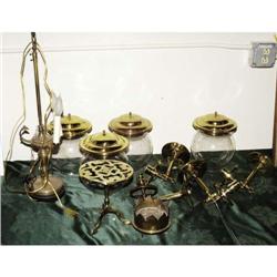 TABLE LOT:  set of four brass sconces, oil la