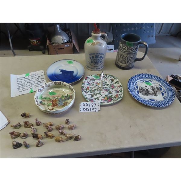 Royal Doulton Plates, Chintz, Ridgeway, Shelly Bowl, Wiskey Jug, Denmark Viking Tankard, 20 Red Rose